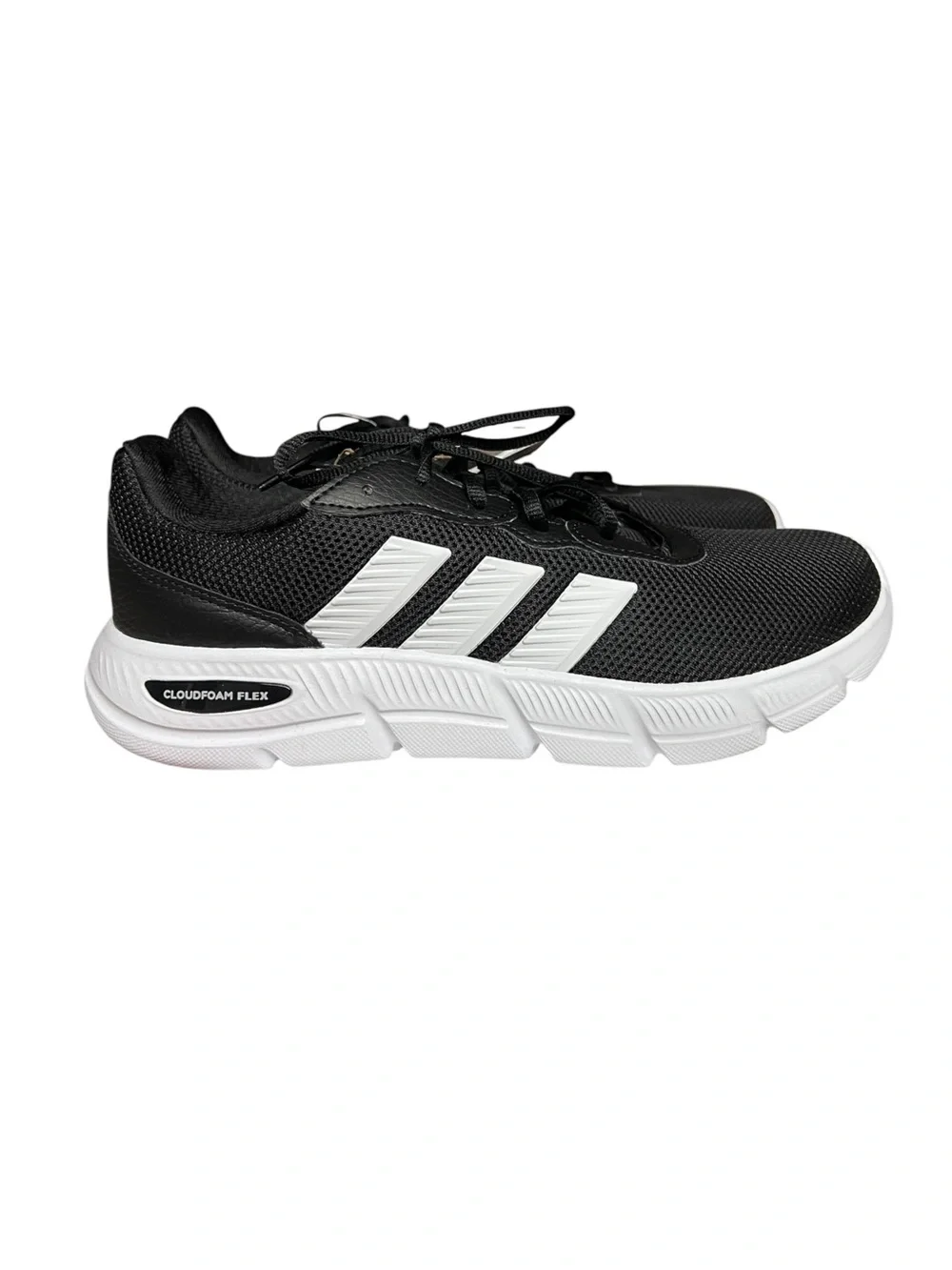 🌻NEW w/tag & Box adidas Cloudfoam Flex Laces Sneakers Black White 3-Stripes 8.5